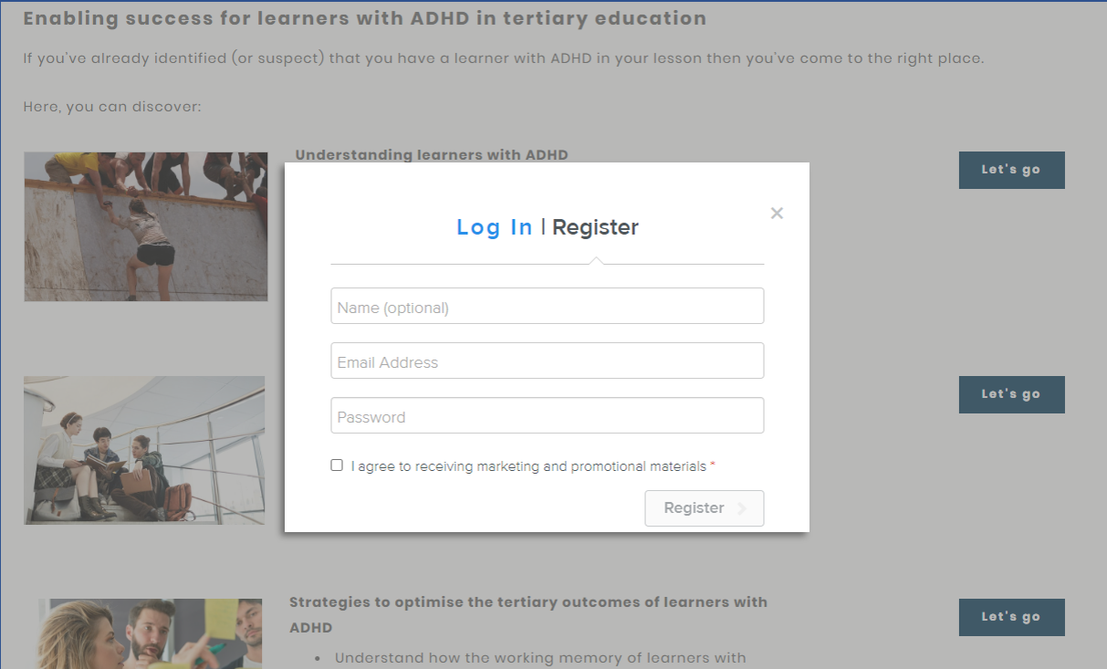 First time registration on ADHD NZ's website